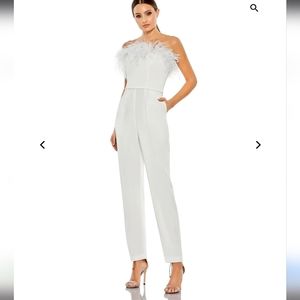 Mac Duggal Feather Trim Strapless Jumpsuit White Size 0,4,6